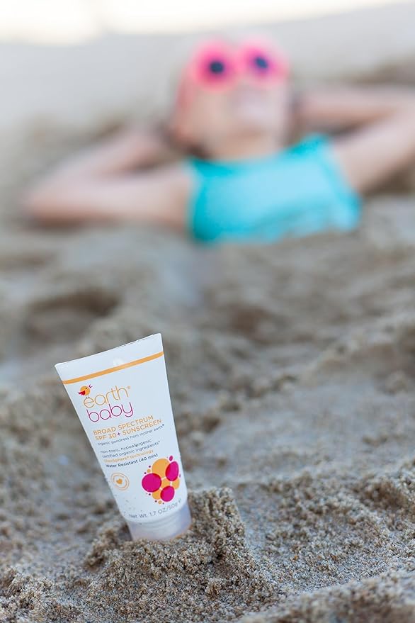 Earth Baby Broad Spectrum SPF 30+ Sunscreen, Reef Safe, Water-Resistant, UVA/UVB Protection, Hypoallergenic for Sensitive Skin, Natural and Organic, For Babies Toddlers and Kids, , 1.7 Fl Oz