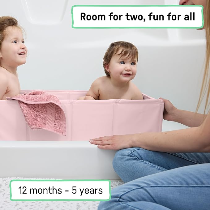 Ingenuity Tuckaway Toddler Folding Tub, Converts Shower to Tub, Folds to Store, Easy to Clean, No Assembly Required, Portable Baby Bathtub for Travel, 12M-5Y, Pink