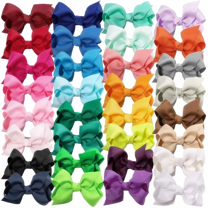 XIMA 3inch Hair Bows with Clip Grosgrain Ribbon Knot Hairbow for Girls And Woman Pack of 32 (with alligator clip)