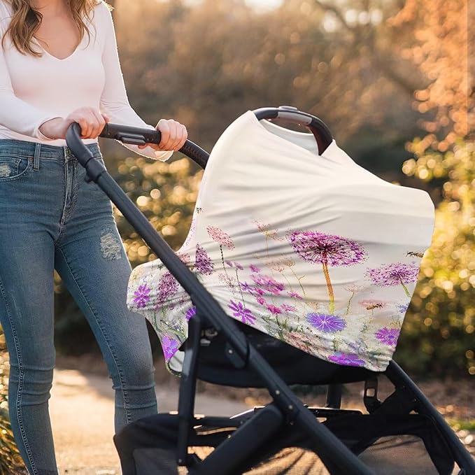Biyejit Dandelion Flower Car Seat Cover for Babies, Mom Nursing Covers Breastfeeding Scarf, Multi Use Infant Carseat Canopy for Newborn Carrier/Stroller/Shopping Cart, Gifts for Boy Girl