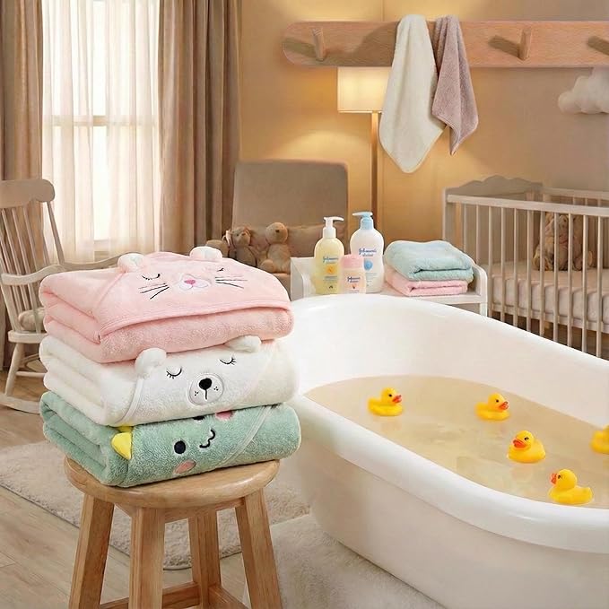 Hooded Baby Towel - 3 Pack Premium Soft Bath Towel for Baby, Newborn,Infant - Ultra Absorbent,Natural Baby Stuff Towel, Soft Coral Velvet Coral Fleece Bath Towel for Boys and Girls