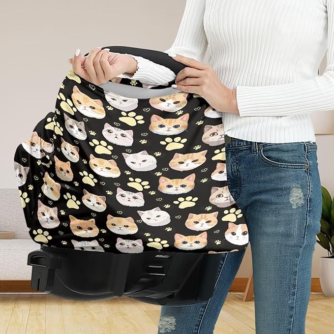 GIFTPUZZ Cats Nursing Cover for Breastfeeding Car Seat Cover Nursing Scarf Thermal Carseat Canopy Ultra-Soft Breathable Multipurpose Design Light Blanket Stroller Cover