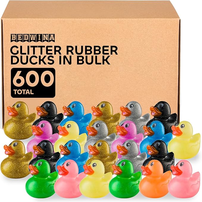 Bedwina Glitter Rubber Ducks in Bulk, Jeep Ducks for Ducking and Cruise Gifts, Kids Bath Toys, Mini Floating Rubber Duckies - Party Favors, Bulk Toys for Kids, Pool, Birthday, Decor - 600 Count