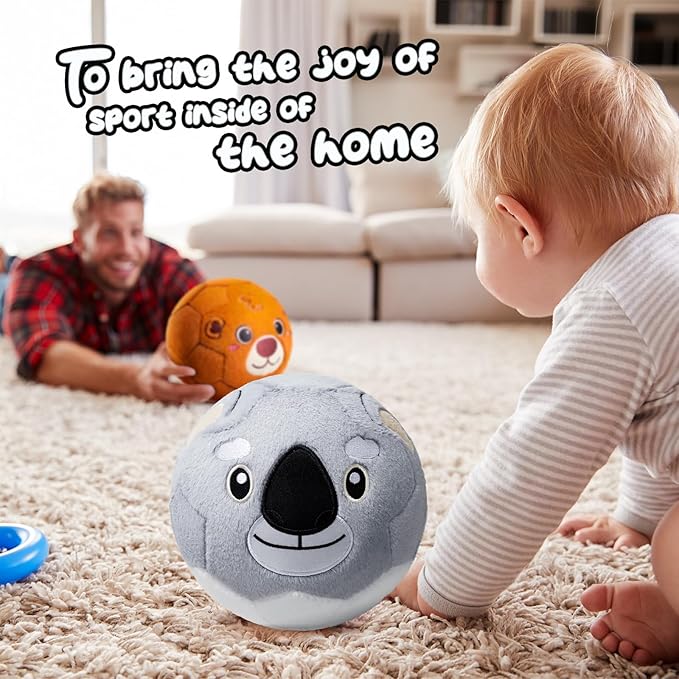VangeBow Silent Indoor Soccer Balls for Toddlers 1-3, Inflatable Soft Plush Baby Toddler Soccer Ball Toys Gifts for 1 2 3 4 5 Year Old Boy Girl First Birthday Gift (Koala, Pump Include)