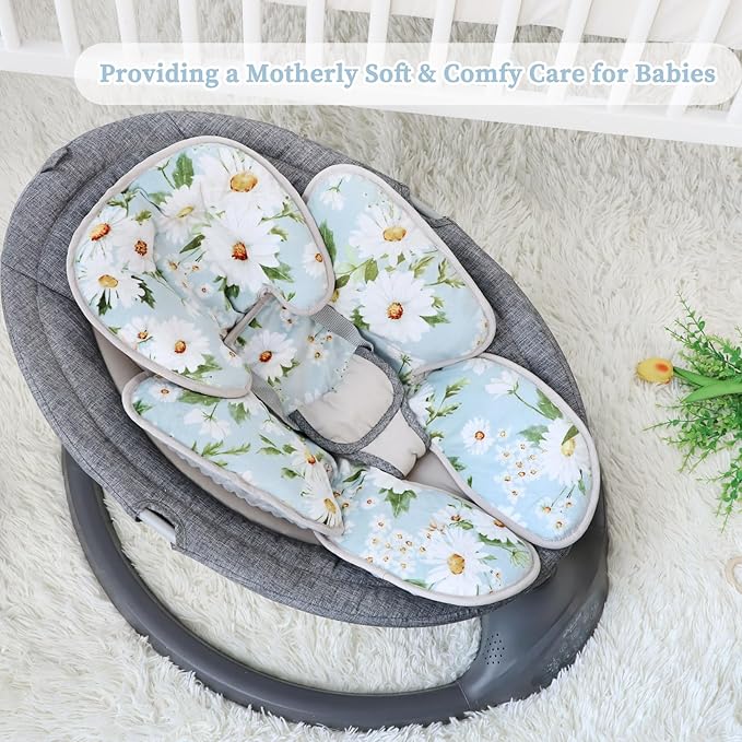 Pea Pod Infant Car Seat Insert, Baby Car Seat Head Neck Body Support, Extra Soft Newborn Carseat Insert Cushion Pad with 3D Touch Minky Dot Backing, Perfect for Car Seat, Stroller, (White Daisy)