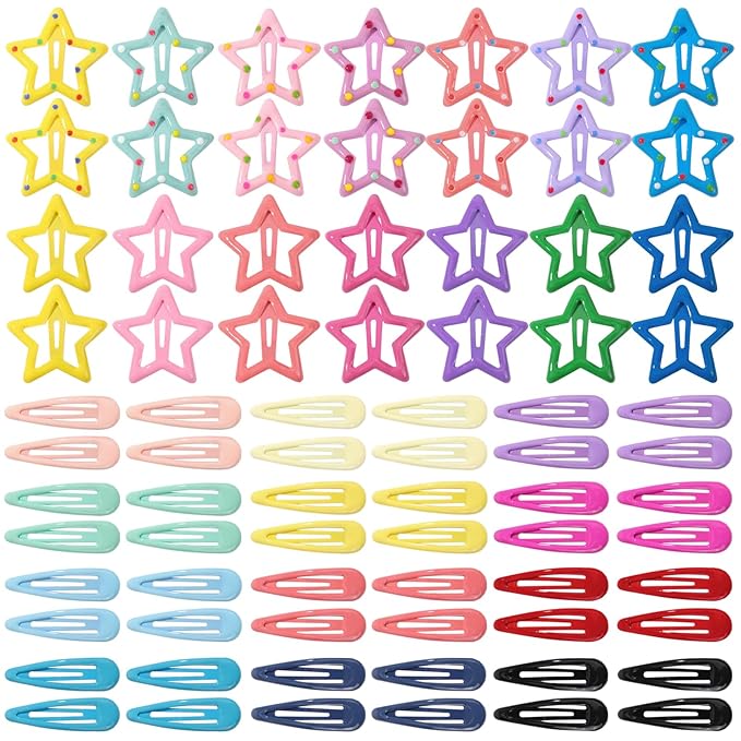 YHXX YLEN 76 PCS Hair Clips for Girls, Metal Snap Barrettes & Star Clips, Colorful Small Accessories, Y2K Hair Accessories for Kids