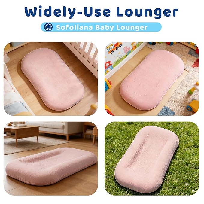 Baby Lounger, Newborn Lounger with Breathable & Soft Cover for Floor, Couch & Travel, 0-24 Months Newborn Babies Essentials Gifts. Pink (2 Cover Included)