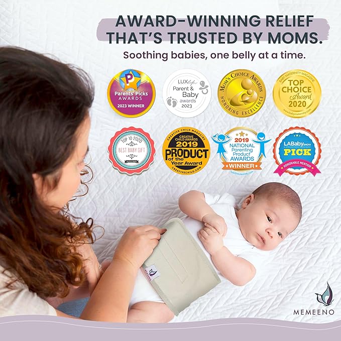 MEMEENO Baby Belly Band for Gas and Colic Baby Relief - Belly Band for Baby Heating Pad for Colic, Baby Gas Relief, Gas Relief for Infants, Baby Heated Tummy Wrap, Naturelle