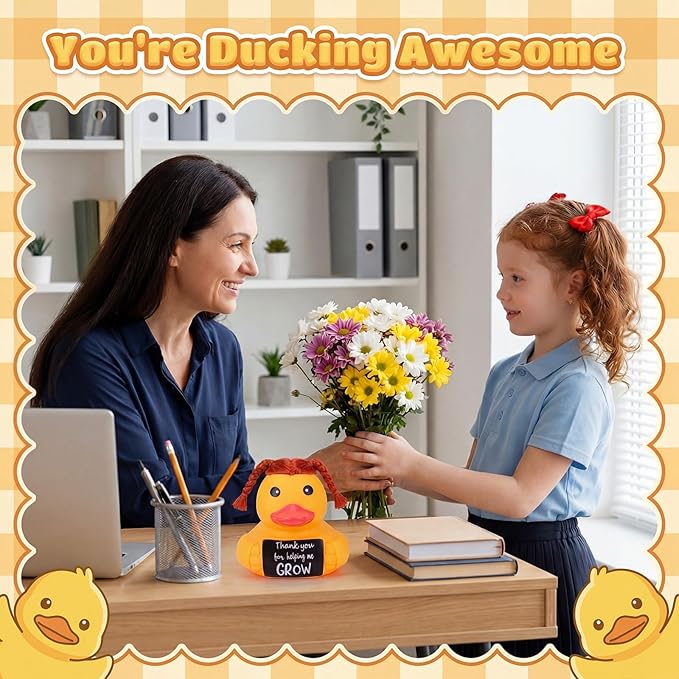 Civaner 7 Inch Emotional Giant Rubber Duck Big Jumbo Positive Yellow Duck Inspirational Gift Large Duckling Toy with Squeaky Sound for Men Coworker Colleges Graduation(Thank You for Help Me Grow)