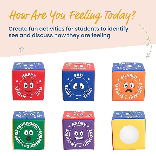 ECR4Kids SoftZone Trilingual Emotion Activity Cube with Mirror, Sensory Toy, Assorted