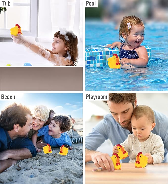 DolliBu Rooster Bath Buddy Squirter - Floating Yellow Chicken Rubber Bath Toy, Fun Water Squirting Bathtime Play For Toddlers, Cute Farm Barn Animal Toy For The Bathtub, Beach, & Pool for Girls & Boys