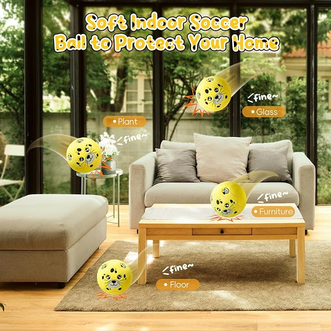 VangeBow Silent Indoor Soccer Balls for Toddlers 1-3, Inflatable Soft Plush Baby Toddler Soccer Ball Toys Gifts for 1 2 3 4 5 Year Old Boy Girl First Birthday Gift (Cheetah, Pump Include)