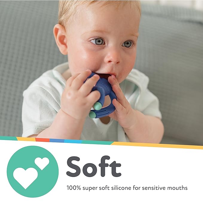 Nuby Geo Zoos Massaging Teether - Baby Teething Toy - Soft Easy Grip - 3+ Months - Blue Gorilla - Easter Basket Stuffer