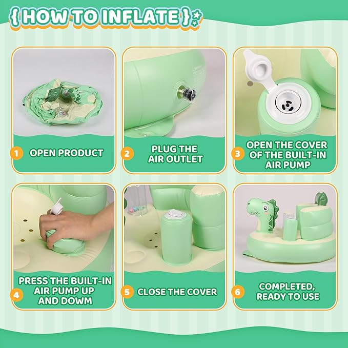 Baby Seat Inflatable Infant Floor Seat Toddler Chair Support Sitting Up Built in Air Pump with Tinkling Bells for 5-36 Months Home and Travel (Green)