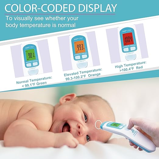 Amplim Deluxe No Touch Forehead Thermometer for Babies and Adults | Bundle Pack