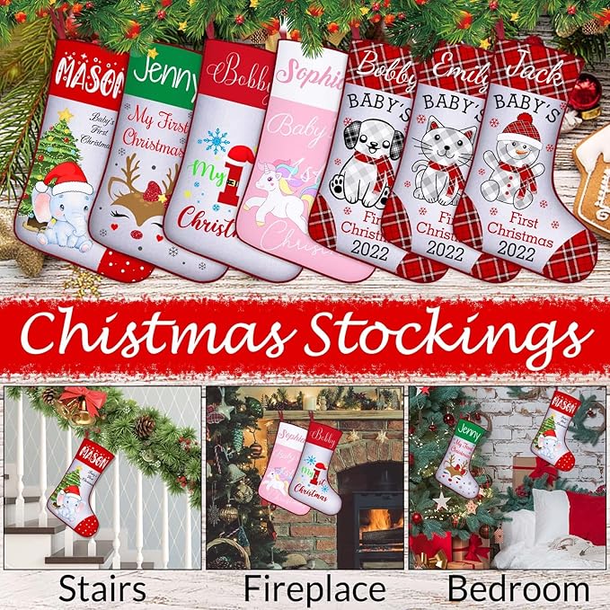 Personalized Baby Boy’s 1st Christmas Stocking Custom Name Baby's First Xmas Stocking, Shark, Baby
