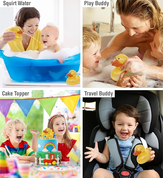 DolliBu Metallic Yellow Duck Bath Buddy Squirter - Floating Yellow Duck Rubber Bath Toy, Fun Water Squirting Bath Time Play for Toddlers, Animal Toy for Bathtub, Beach, and Pool for Girls and Boys