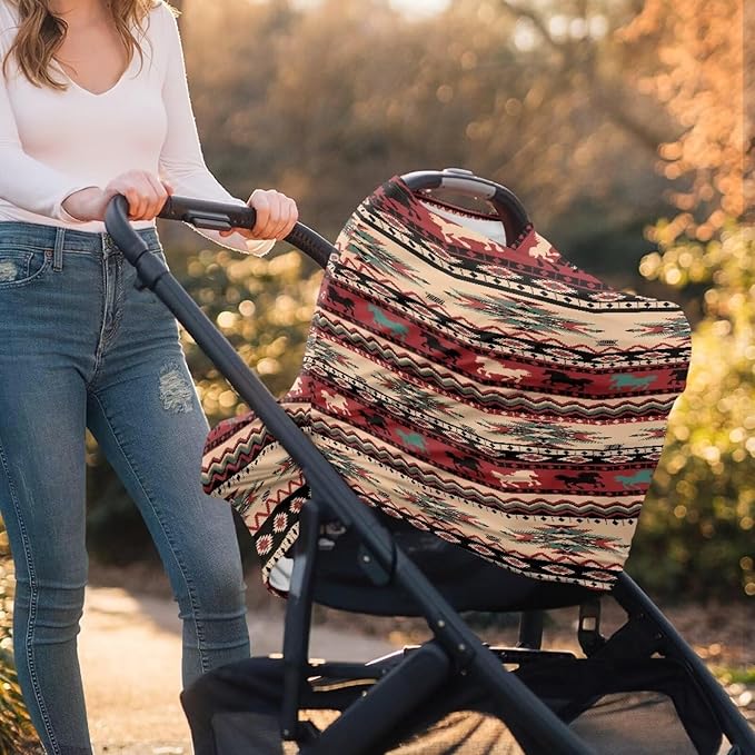 Aztec Infant Stroller Cover Dust Cover Multi-Use Car Seat Canopy Cover Privacy Protection Reusable Stroller Canopy Covers Stretchy Breastfeeding Shawl