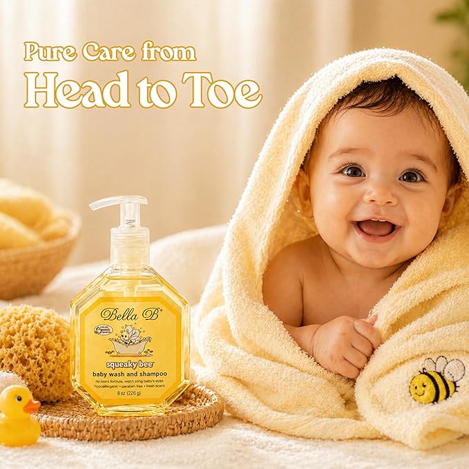 Bella B Squeaky Bee Bodywash 8 oz Baby Baby Bath Organic Natural Kids Organic Soap Baby Soap Organic 8 oz, Body Wash and Shampoo, Aloe Vera, 1 Count