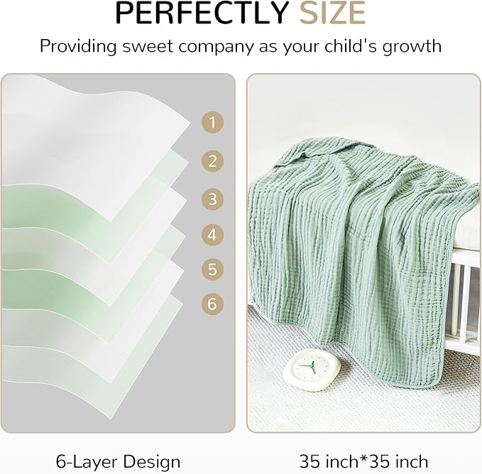 Momsnug 3-Pack Muslin Hooded Baby Towels, 100% Cotton, Ultra-Soft & Absorbent Baby Bath Towels with Hood for Babies, Infant, Toddler and Newbron(Green + Grey + Apricot，35" X 35''
