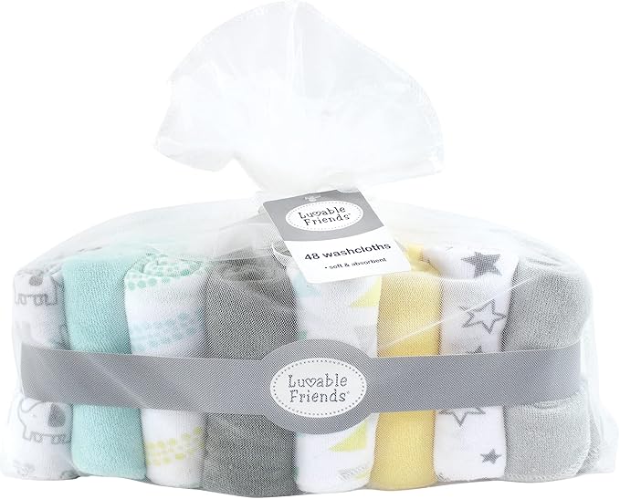 Luvable Friends Unisex Baby Cotton Rich Washcloths, Boy Basic Elephant, One Size