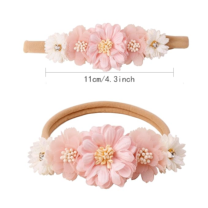 Flower Headband for Baby Girl Elastic Baby Floral Headbands Crown Hairbands Hair Accessories for Kids (090, stretchy size)