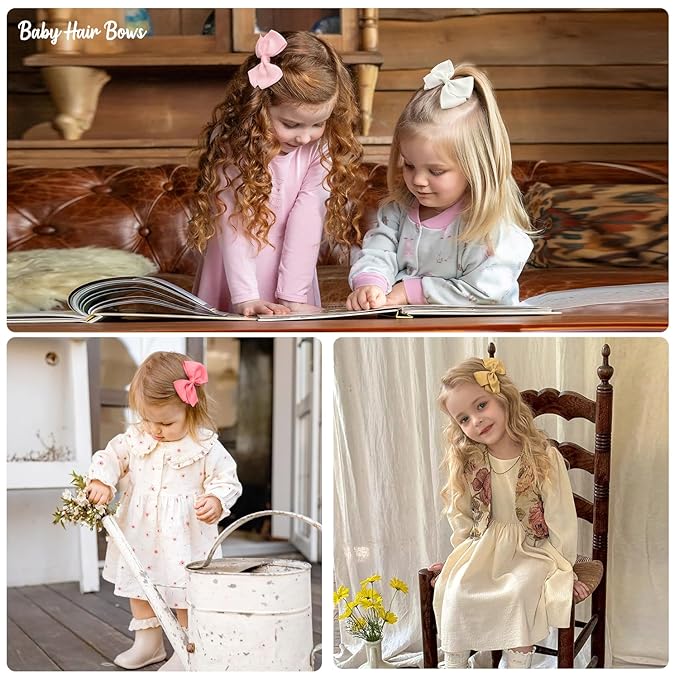 4 inch Hair Bows for Girls in Pairs, 40 Colors Grosgrain Ribbon Bow with Alligator Hair Clips for Baby Girls Toddlers and schoolgirls.