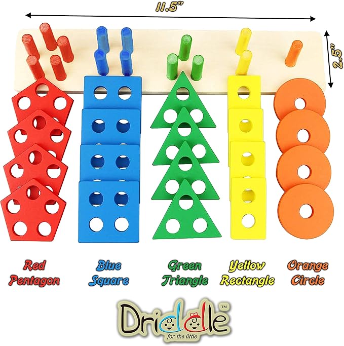 Driddle Wooden Educational Sorting and Stacking Toy - Learn Color and Shape Recognition – Puzzle Blocks Toy for Toddlers – Preschool Children Game – Kids Montessori Education