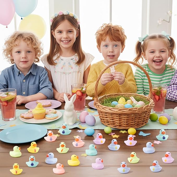 Haooryx Easter Mini Rubber Duck -120Pcs Rabbit Egg Ducky Novelty Duck Cute Bunny Squeak Bathtub Float Bath Toy for Spring Holiday Decoration Birthday Gift Summer Pool Party Favor Easter Basket Stuffer