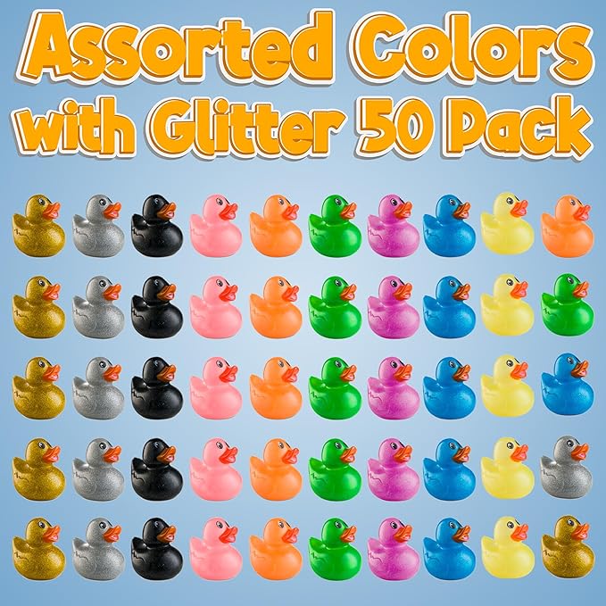 Bedwina Glitter Rubber Ducks in Bulk, Jeep Ducks for Ducking and Cruise Gifts, Kids Bath Toys, Mini Floating Rubber Duckies - Party Favors, Bulk Toys for Kids, Pool, Birthday, Decor - 50 Count