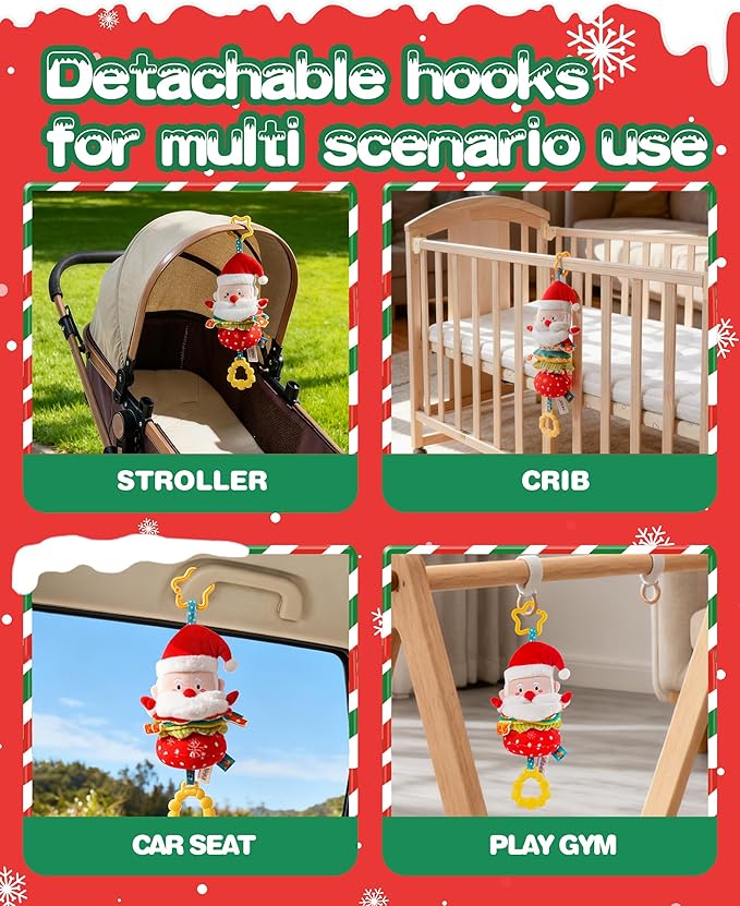 Jollybaby Car Seat Stroller Crib Hanging Toy for Baby 6-12-18-36 Months, My Baby First Christmas Santa Claus Musical Pull String Toys, Tummy Time Infants/Newborns Easter Gifts for Boy and Girl