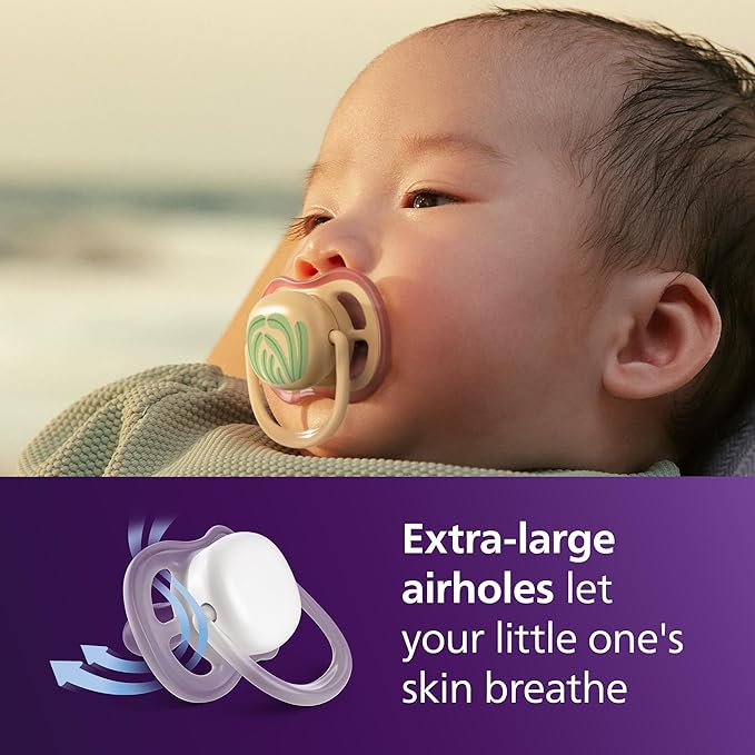 Philips Avent Ultra Air Pacifiers - Orthodontic Design, for Babies 0-6 Months, Soft Silicone Symmetrical Nipple, BPA-Free, 2 Sterilizing Cases, 4 Pack, SCF087/21