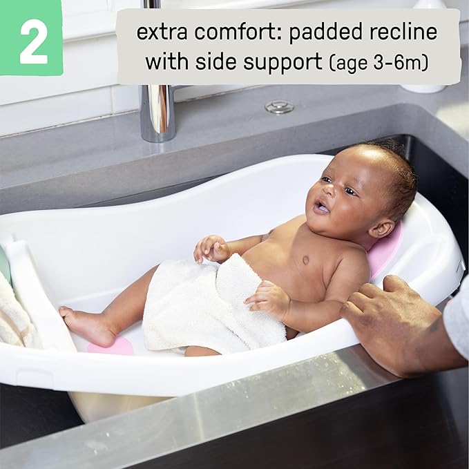 Ingenuity Comfy Clean Deluxe Newborn to Toddler Baby Bathtub, 3-in-1 with Removable Sling, Padded Backrest, 0-24 Months, Pink