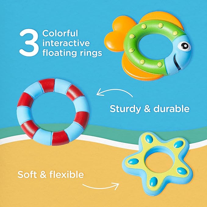 Bundle of Nuby Floating Octopus Toy with 3 Hoopla Rings - BPA Free Baby Bath Toy for Boys and Girls + Nuby Bubbly Buds Bath Toys, BPA Free