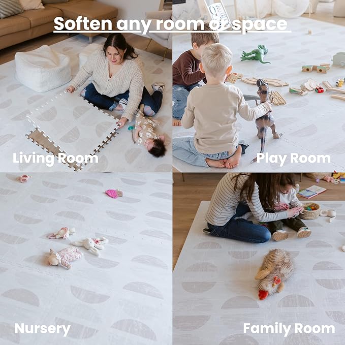 Little Landings Baby Play Mat for Floor - Aura Oat (6x6ft) - Premium EVA Foam Play Mat for Babies & Toddlers (Ages 0-5+) Non-Toxic Playmat for Tummy Time, Crawling & Playroom - Stylish & Comfortable