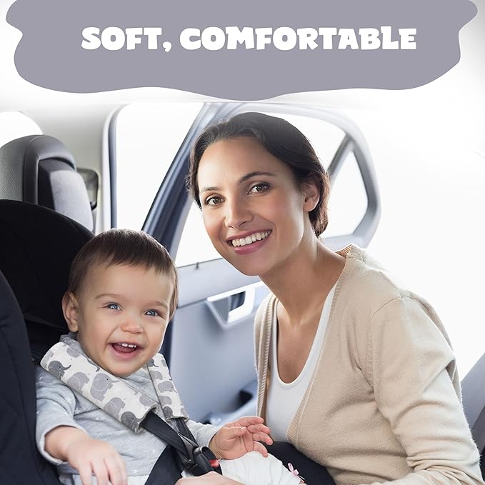 Car Seat Strap Covers for Babies Soft Car Seat Belt Covers, Mink Car Seat Straps Shoulder Pads for Boys and Girls, Grey