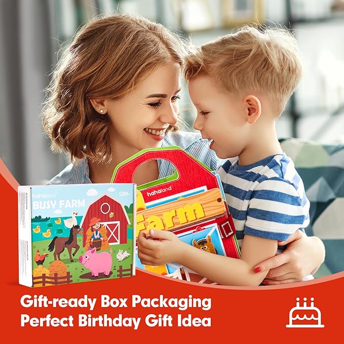 hahaland Busy Book for Toddlers 1-3 - Farm Animals Quiet Busy Board for 1 Year Old, Montessori Toys for 1 Year Old Boy Girl Gifts, Educational First Activity Books Felt Learning Board Baby Travel Toys