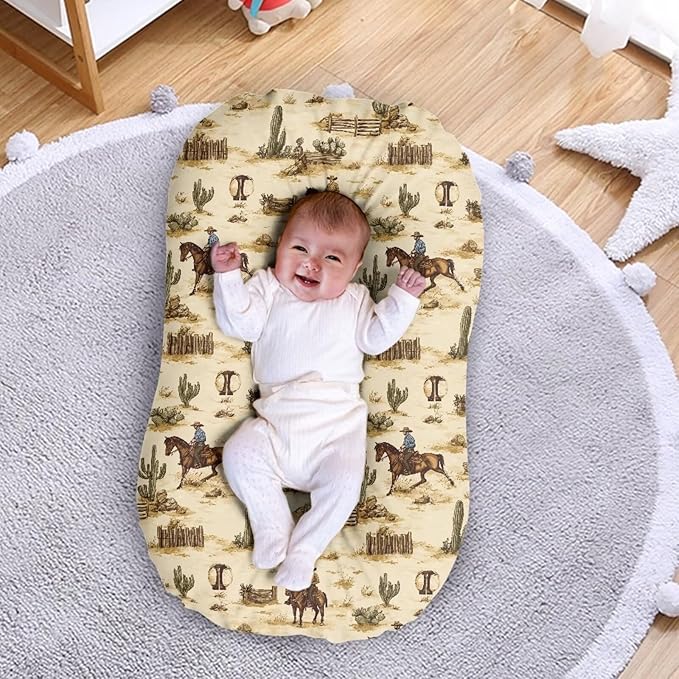 Western Cowboy Baby Lounger Cover Horse Southwestern Infant Lounger Covers for Newborn 31.5'' x 21.3'' Soft and Breathable Baby Nest Slipcover for Boys Girls