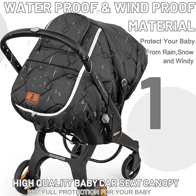 Winter Carseat Cover for Baby,Waterproof Baby Car Seat Cover Compatible with Doona Car Seat and Stroller，Winter Infant Carseat Canopy, Keeps Babies Warm and Cozy (Black)