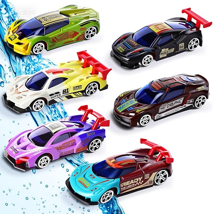 HyDren 6 Pcs Color Changing Cars Bath Toys for Kids Vehicles in Water Goodie Bags Fillers Sensory Toys Bathtub Race Track Pool Beach Outdoor Funny Gift for Ages 4-8 Boys Girls Toddlers
