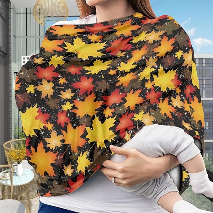 Coldinair Maple Leaf Nursing Cover for Breastfeeding, Multi-use Nursing Carseat Cover Breathable and Comfortable Shopping Cart Covers 360° Full Privacy Breastfeeding Coverage