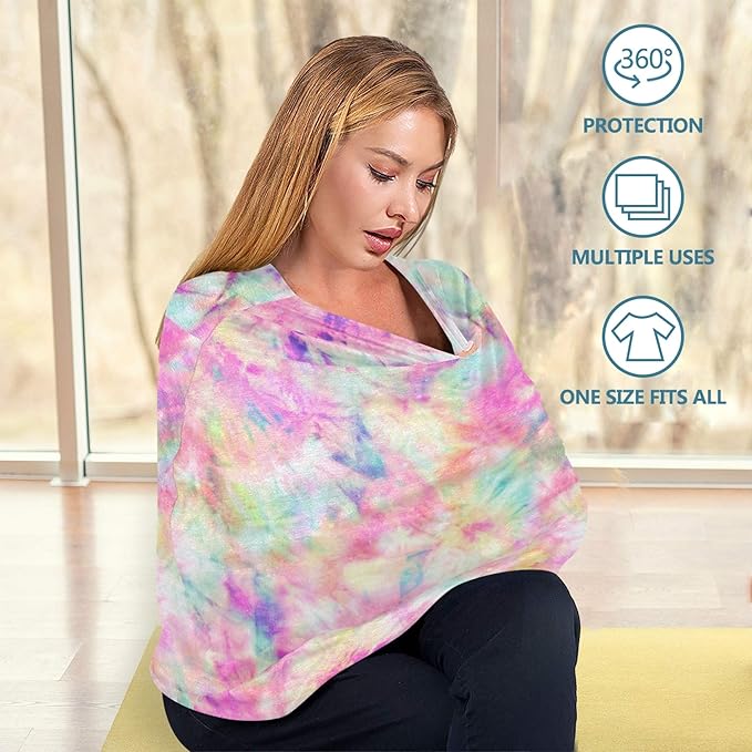 Colorful Tie Dye Floral Print Stretchy Baby Car Seat Cover Infant Canopy Nursing Covers Breastfeeding Cover Breathable Windproof Winter Scarf for Boys Girls