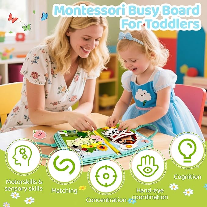 Aurasys Busy Book for Toddlers - Farm Montessori Toys Busy Board for Boy Girl Gifts Educational Learning Activity Book Toddler Airplane Travel Toy Birthday Gift