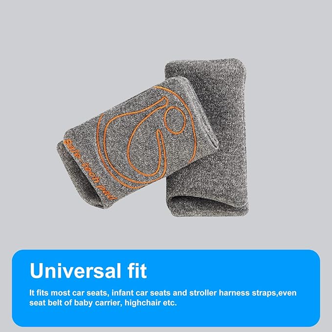 Innokids Car Seat Strap Cover Set for Baby Kids Seat Belt Covers with Crotch Pad Back Anti-Slip Design for Car Seats Pushchair Stroller (Small (4.9”L), Gray)
