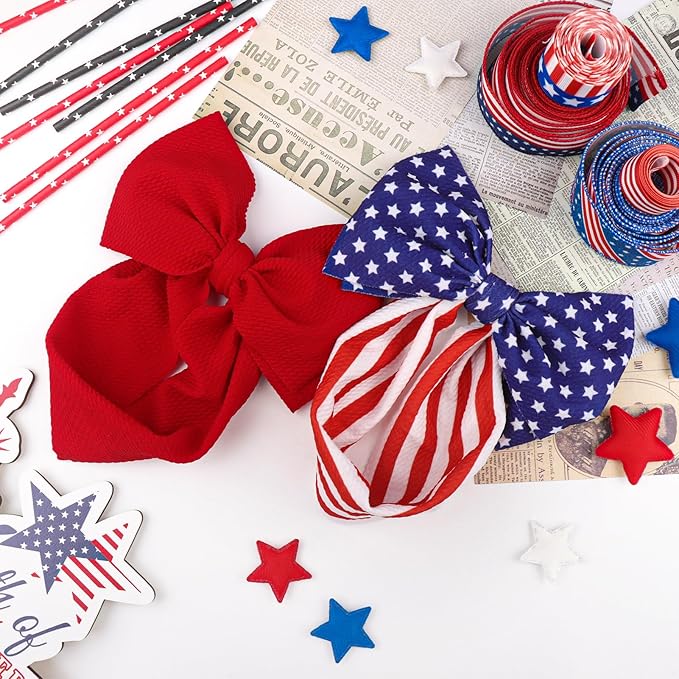 4th of July Baby Hair Bows Girls Headband 6-12 Months Patriotic Hair Accessories Infant Baby Headbands with Bows Red Blue Large Bow Star