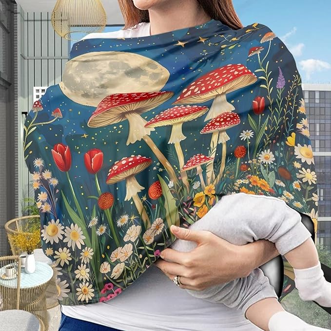 Youngerbaby Mushroom Nursing Cover Breastfeeding Super Soft Multi Use for Baby Car Seat Covers Canopy Shopping Cart Cover Scarf Light Blanket Stroller Cover Baby Girl Necessities
