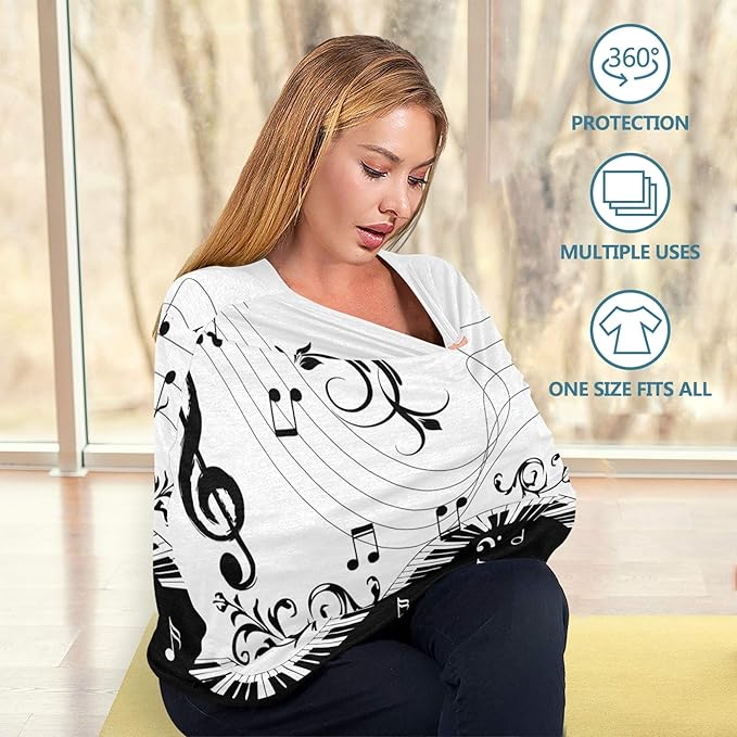 Music Note Piano Keyboard Floral Branch Musical Symbol Stretchy Baby Car Seat Cover Infant Canopy Nursing Covers Breastfeeding Cover Breathable Windproof Winter Scarf for Boys Girls