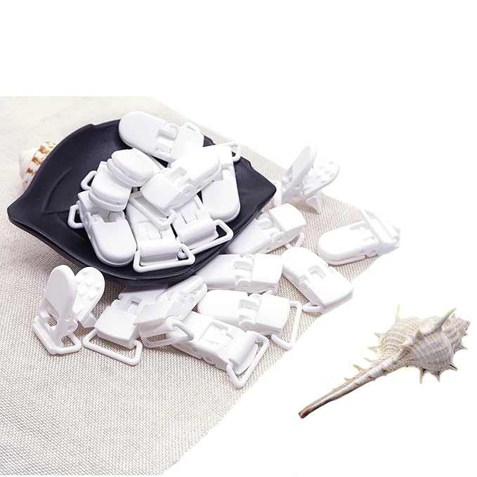 25Pcs Pacifier Clips Holders Suspender Mitten Binky Clip for DIY Dummy Chain Baby Blankets Bib Holder Suit for 20mm Ribbon (White)