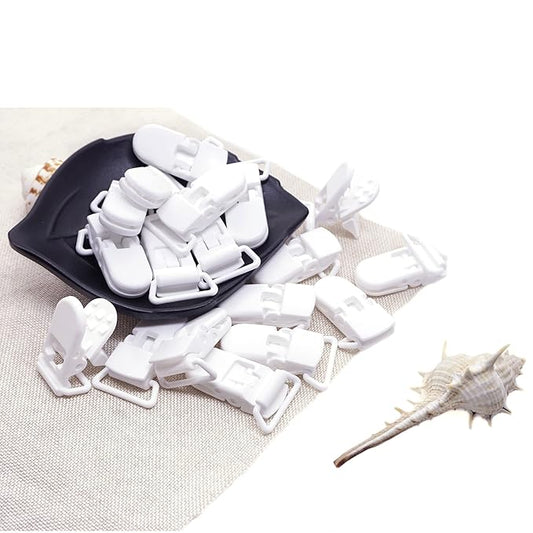 25Pcs Pacifier Clips Holders Suspender Mitten Binky Clip for DIY Dummy Chain Baby Blankets Bib Holder Suit for 20mm Ribbon (White)