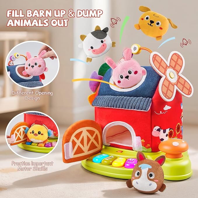 Baby Toys 6-12 Months, Musical Toys for 1 Year Old, Stuffed Farm Animals for Baby, 6 7 8 9 10 12 Month Old Baby Boy Girl Gifts, Sensory Montessori Toys for 1 Year Old